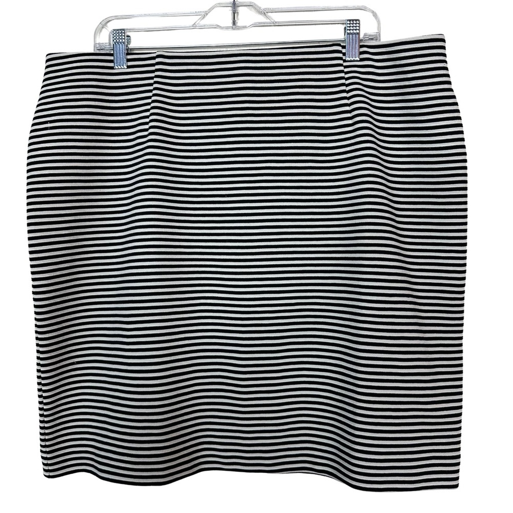 J Jill Striped Ponte Stretchy Casual Cream Black Mini Skirt XL Petite